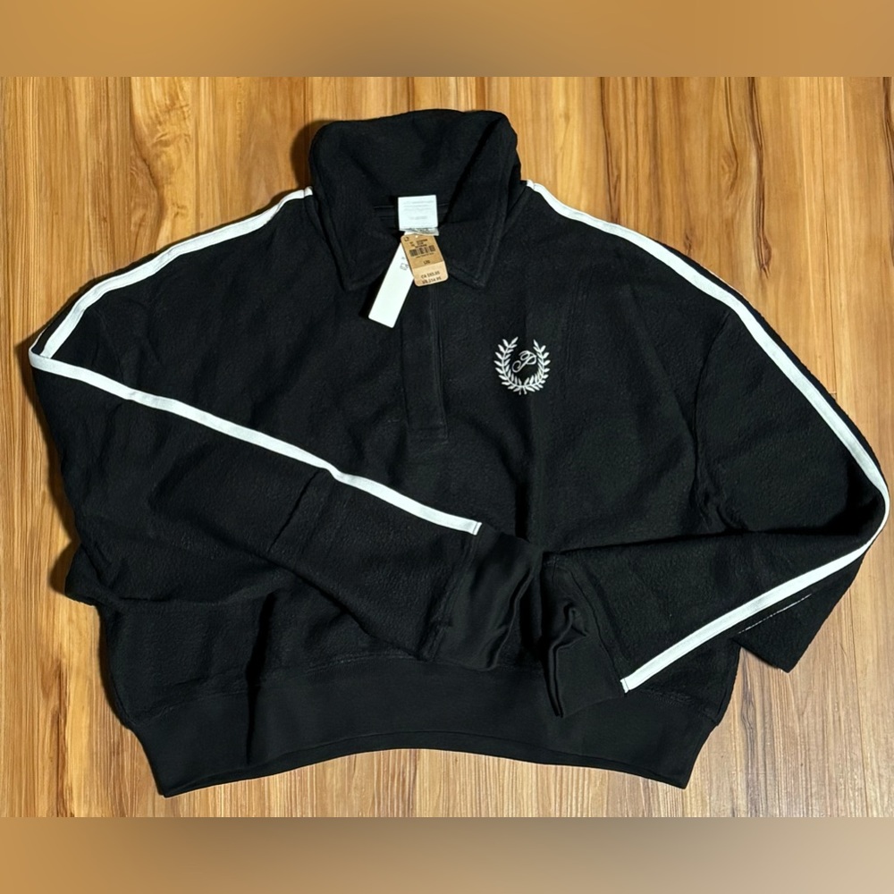 REVERSE FLEECE CROPPED POLO SWEATSHIRT NWT